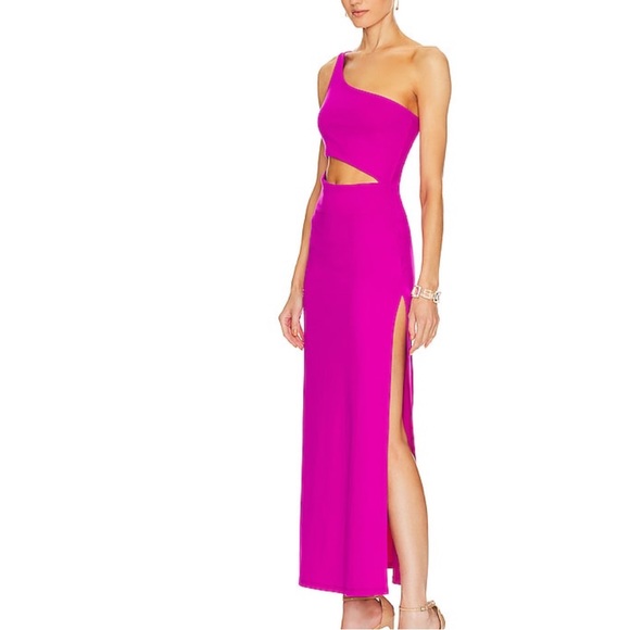 Revolve Susana Monaco One Shoulder Midi Dress Magenta M - Picture 2 of 12